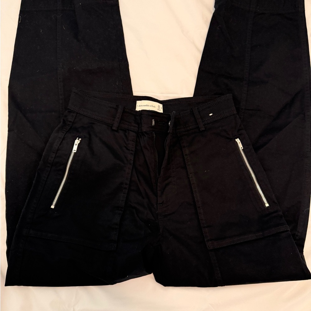 Abercrombie & Fitch Black Cargo Pants with Silver Zippers